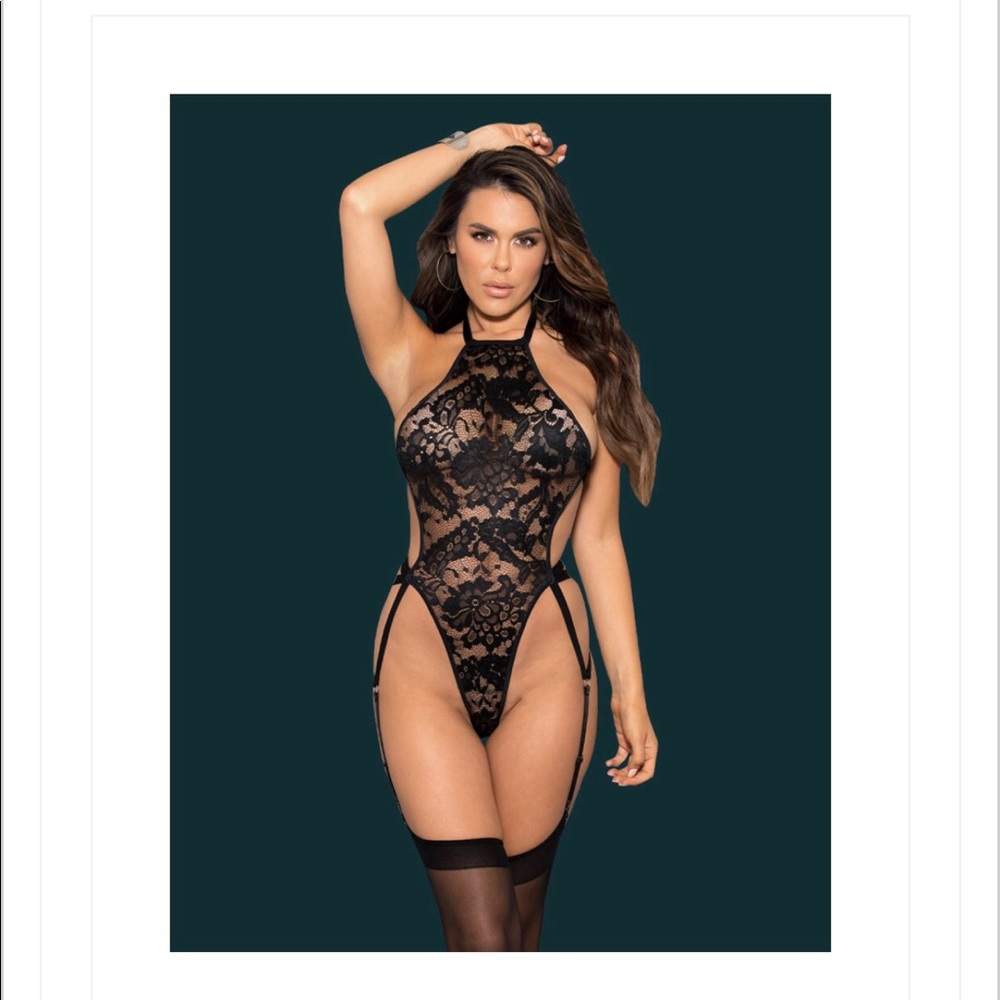 Lace black lingerie with stockings